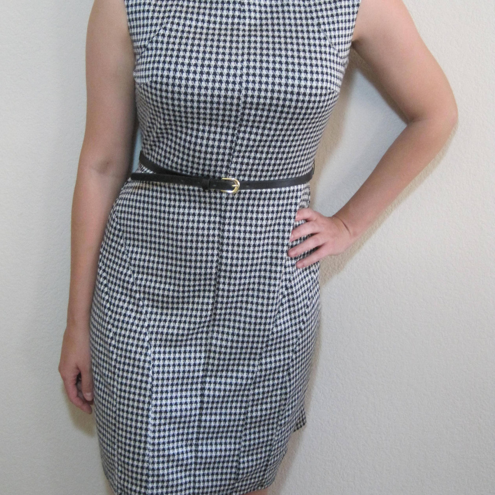 MERONA SHEATH BLACK WHITE HOUNDSTOOTH DRESS MEDIUM - Picture 4 of 6